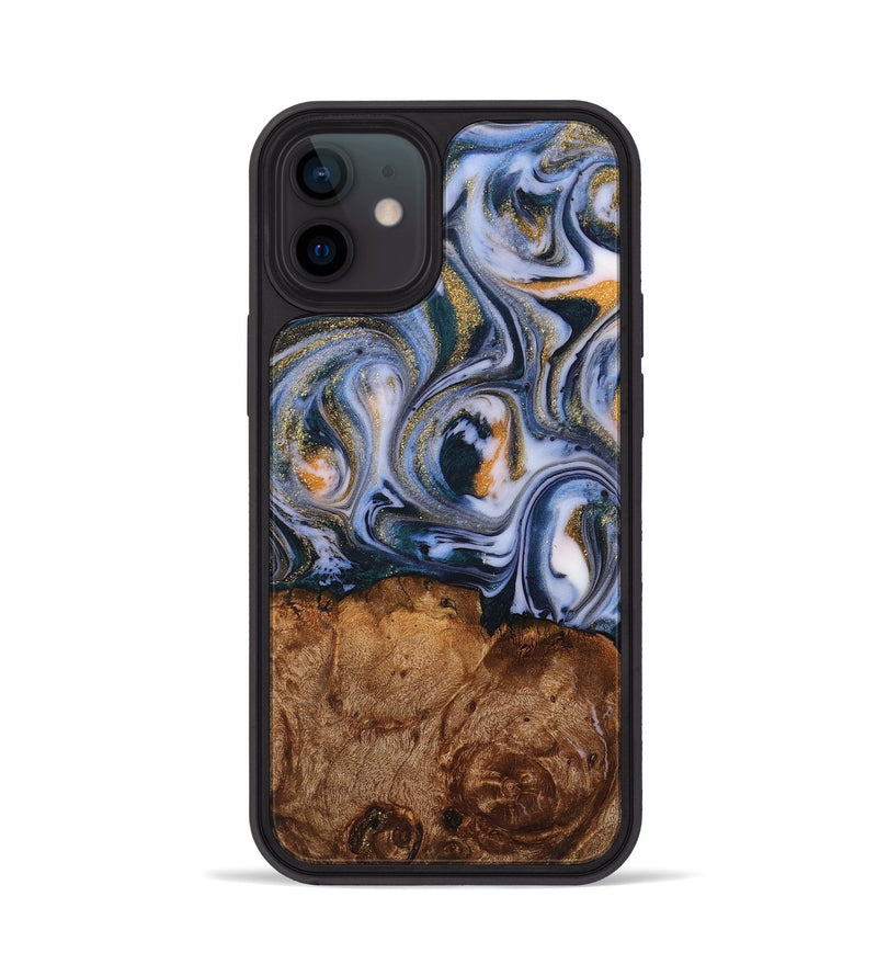 iPhone 12 Wood+Resin Phone Case - Kaylee (Teal & Gold, 710079)