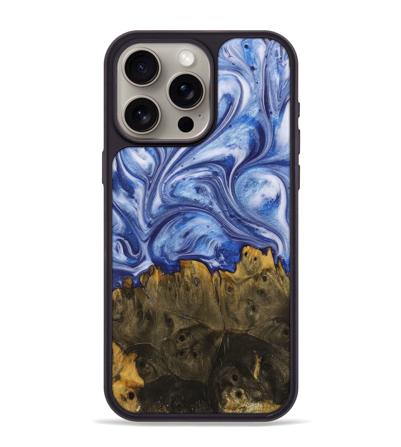 iPhone 15 Pro Max Wood+Resin Phone Case - Zander (Blue, 710097)