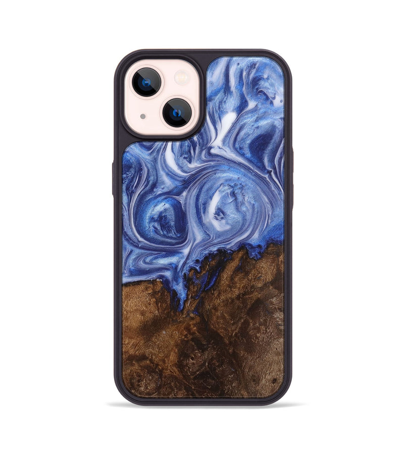 iPhone 14 Wood+Resin Phone Case - Iris (Blue, 710103)