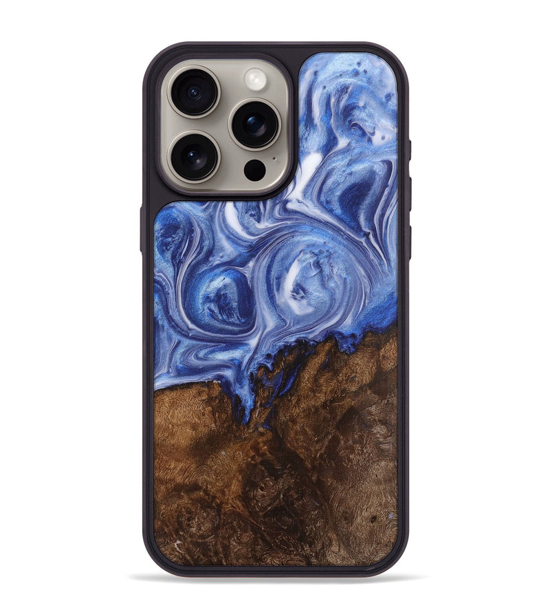 iPhone 15 Pro Max Wood+Resin Phone Case - Iris (Blue, 710103)