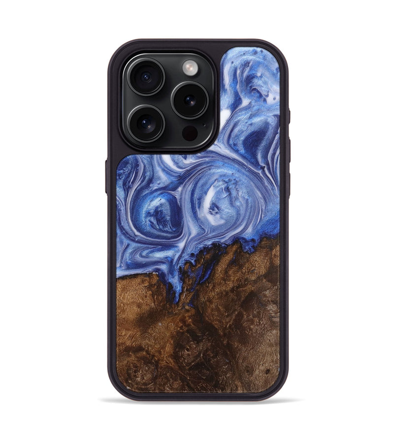 iPhone 15 Pro Wood+Resin Phone Case - Iris (Blue, 710103)