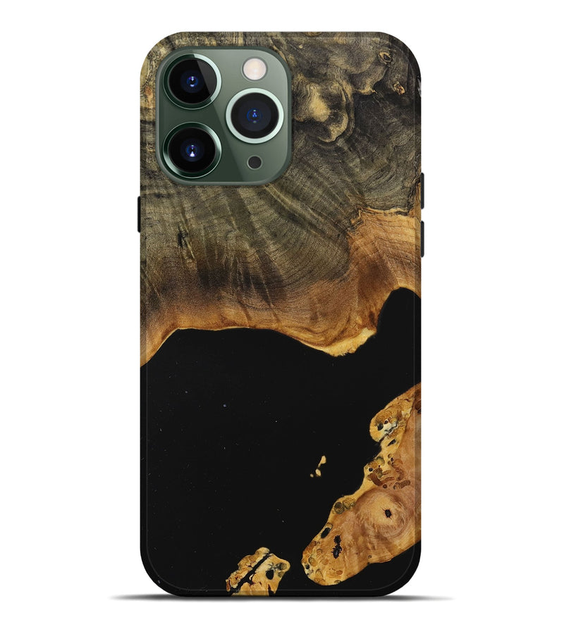 iPhone 13 Pro Max Wood+Resin Live Edge Phone Case - Brandy (Pure Black, 710122)