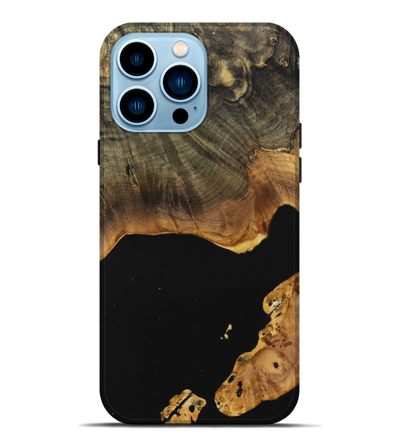 iPhone 14 Pro Max Wood+Resin Live Edge Phone Case - Brandy (Pure Black, 710122)