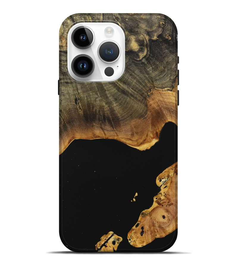 iPhone 15 Pro Max Wood+Resin Live Edge Phone Case - Brandy (Pure Black, 710122)