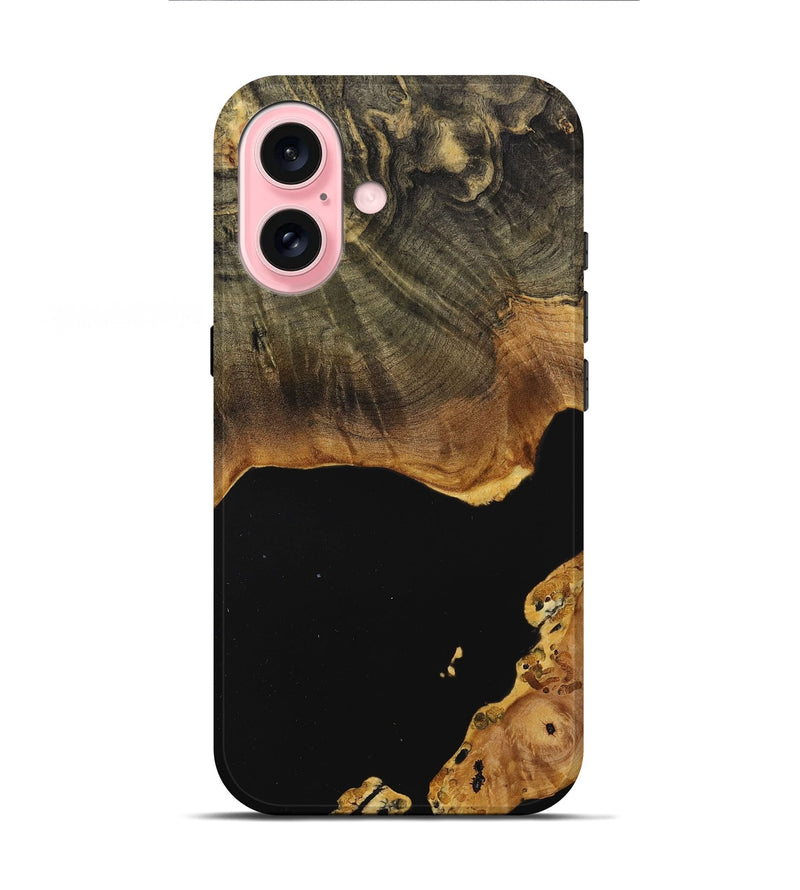 iPhone 16 Wood+Resin Live Edge Phone Case - Brandy (Pure Black, 710122)