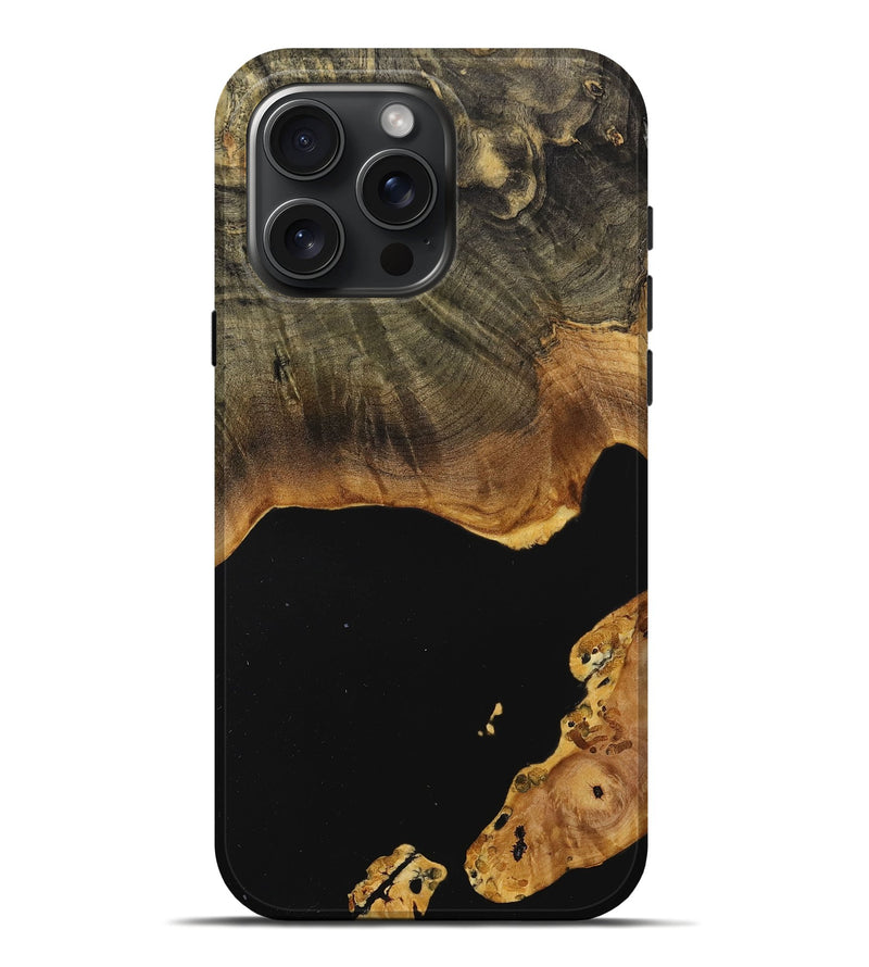 iPhone 16 Pro Max Wood+Resin Live Edge Phone Case - Brandy (Pure Black, 710122)