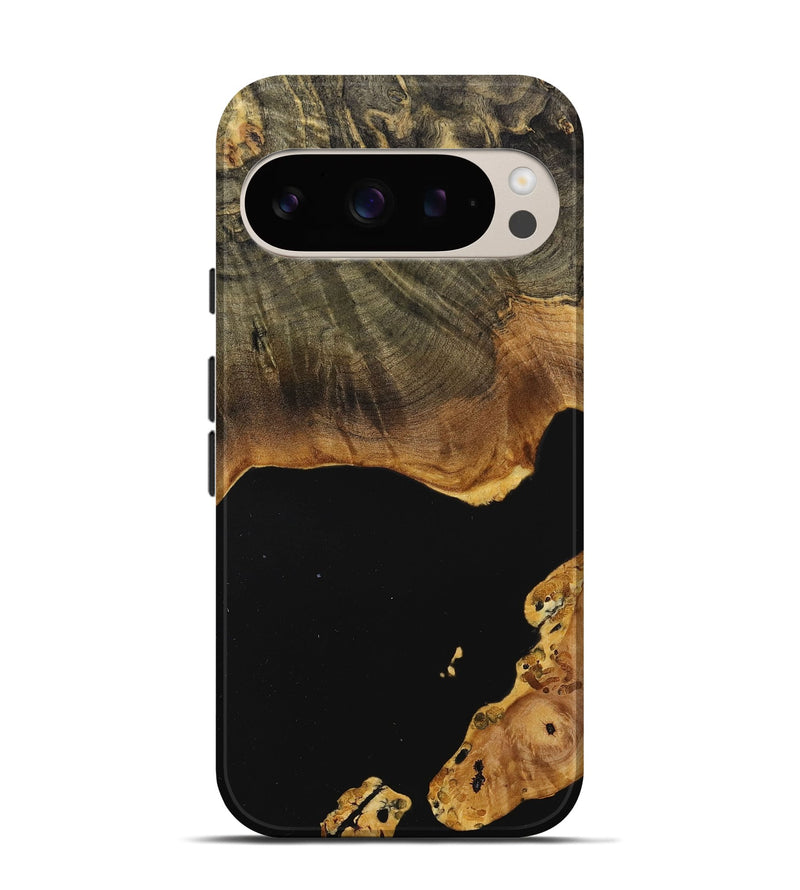 Pixel 9 Wood+Resin Live Edge Phone Case - Brandy (Pure Black, 710122)