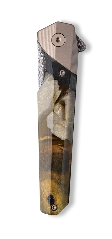 Live Edge Wood+Resin Pocket Knife - Daphne (Black & White, 710182)