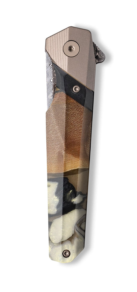 Live Edge Wood+Resin Pocket Knife - Julio (Black & White, 710209)