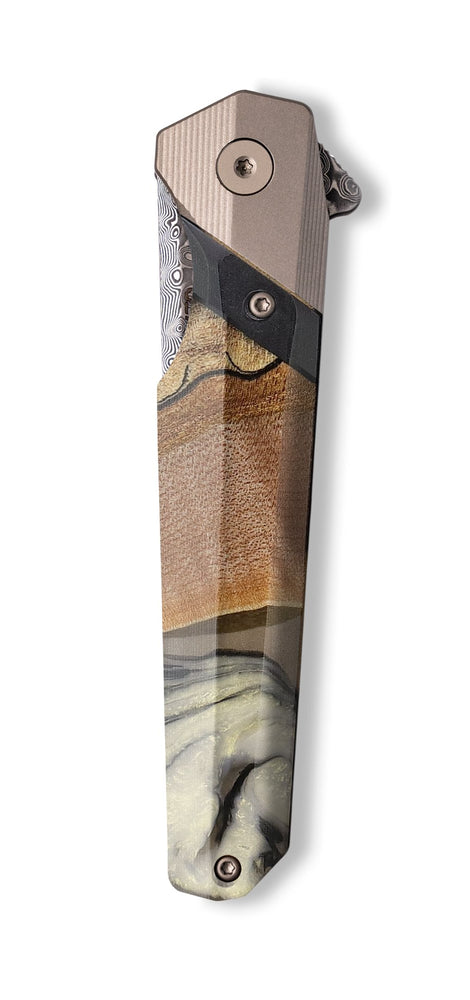 Live Edge Wood+Resin Pocket Knife - Dean (Black & White, 710220)