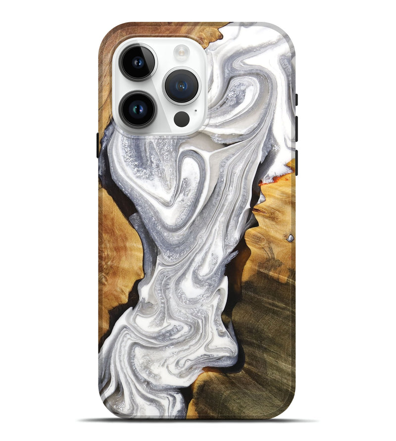 iPhone 15 Pro Max Wood+Resin Live Edge Phone Case - Walter (Black & White, 710305)