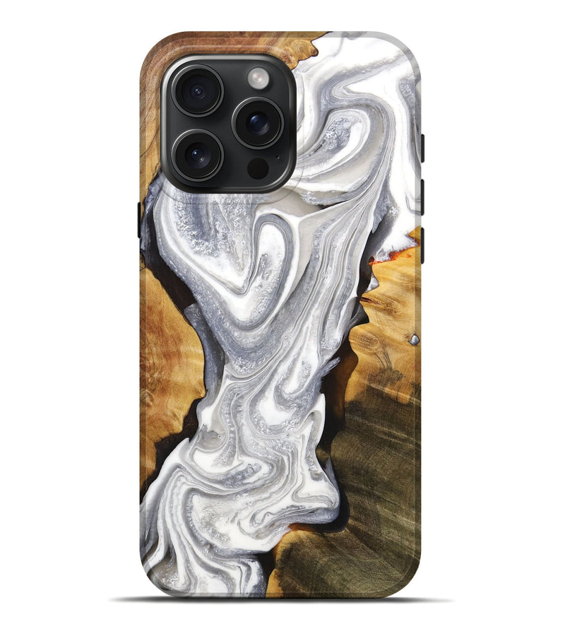 iPhone 16 Pro Max Wood+Resin Live Edge Phone Case - Walter (Black & White, 710305)