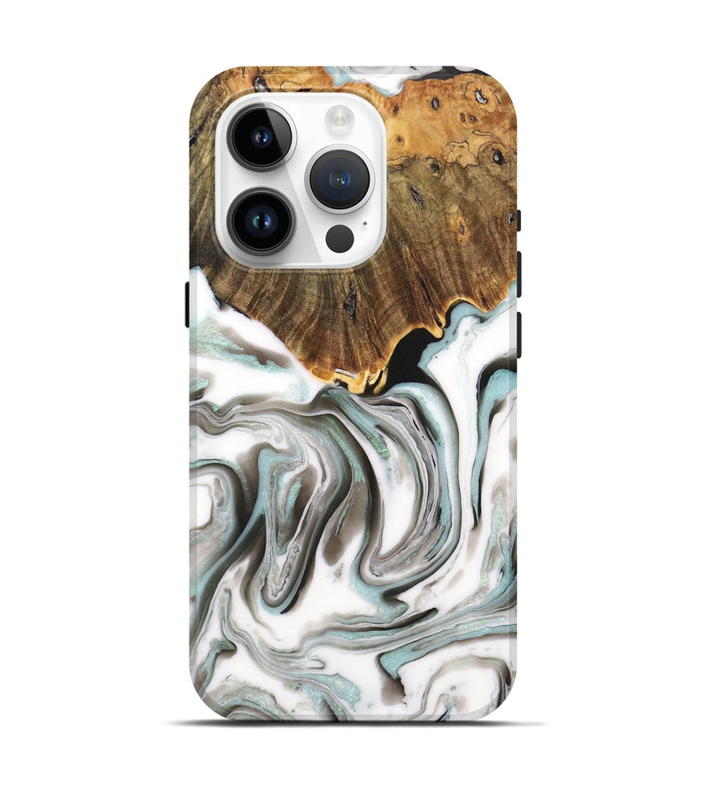 iPhone 15 Pro Wood+Resin Live Edge Phone Case - Latasha (Black & White, 710306)