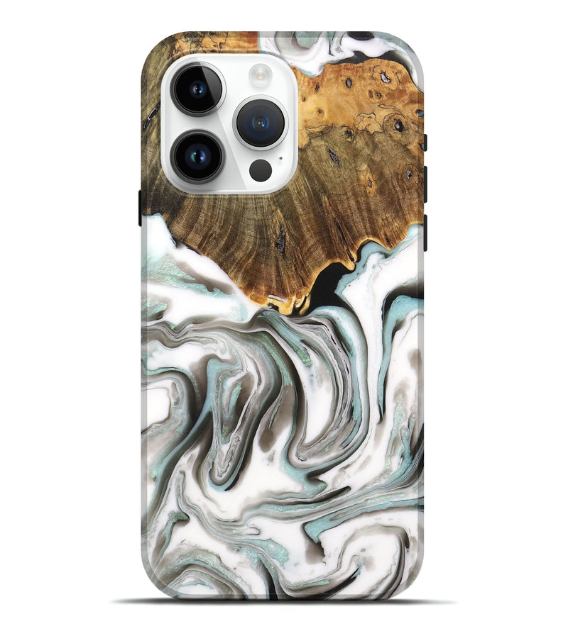 iPhone 15 Pro Max Wood+Resin Live Edge Phone Case - Latasha (Black & White, 710306)