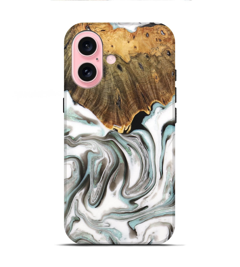 iPhone 16 Wood+Resin Live Edge Phone Case - Latasha (Black & White, 710306)