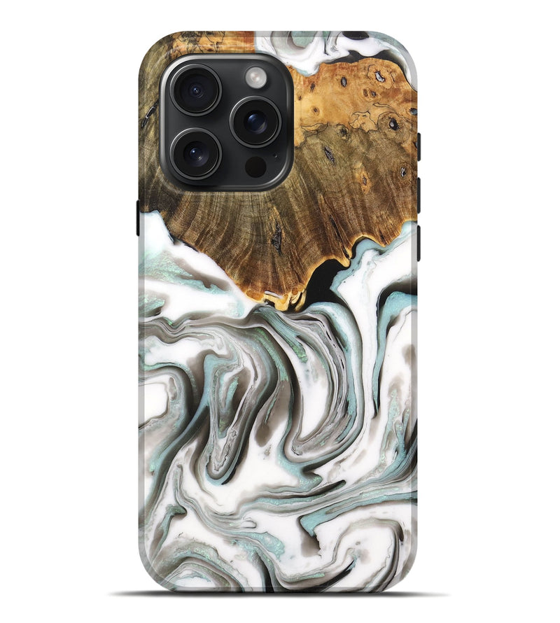 iPhone 16 Pro Max Wood+Resin Live Edge Phone Case - Latasha (Black & White, 710306)