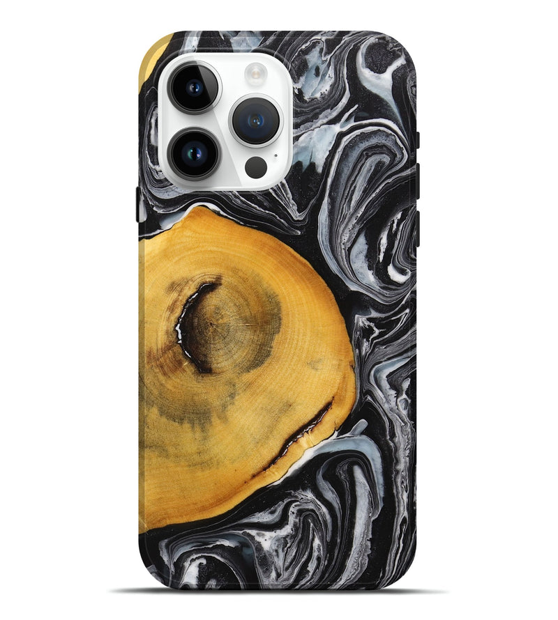 iPhone 15 Pro Max Wood+Resin Live Edge Phone Case - Conner (Black & White, 710311)