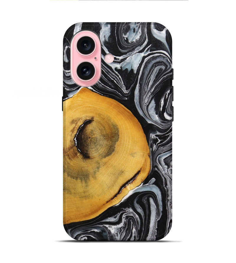 iPhone 16 Wood+Resin Live Edge Phone Case - Conner (Black & White, 710311)