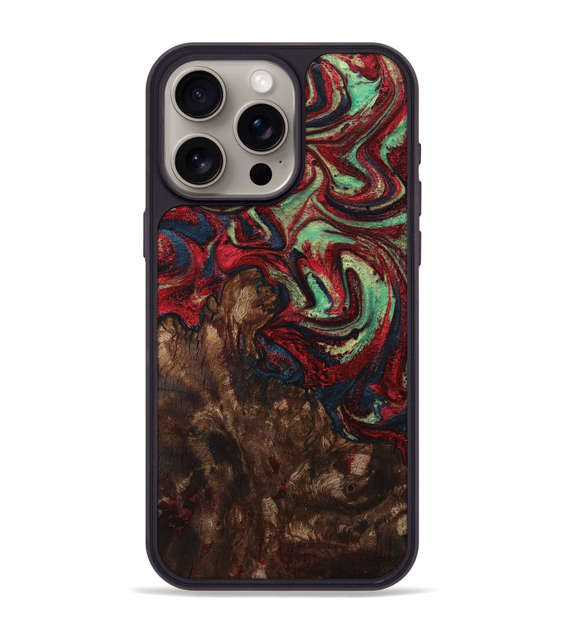 iPhone 15 Pro Max Wood+Resin Phone Case - Savanna (Red, 710364)