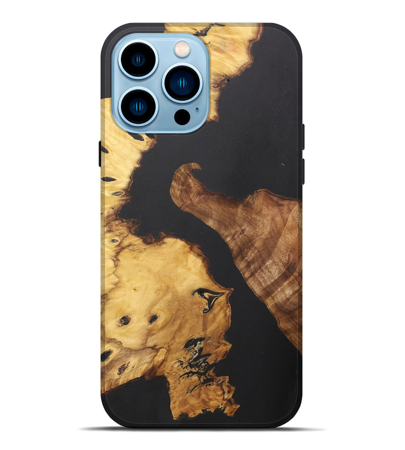 iPhone 14 Pro Max Wood+Resin Live Edge Phone Case - Dominic (Pure Black, 710422)