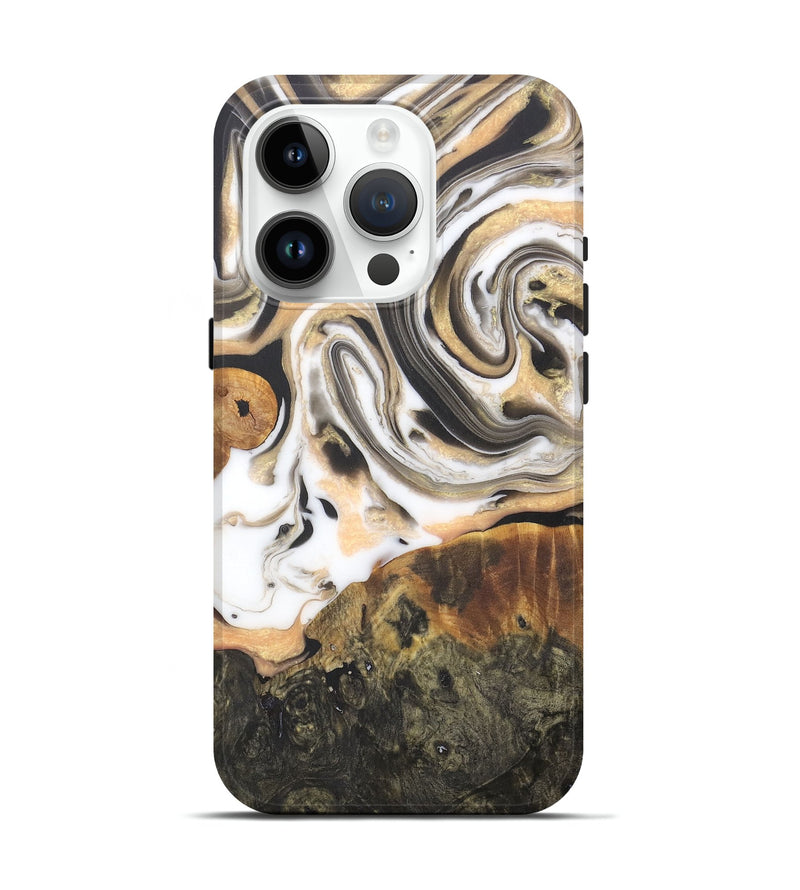 iPhone 15 Pro Wood+Resin Live Edge Phone Case - Effie (Black & White, 710426)