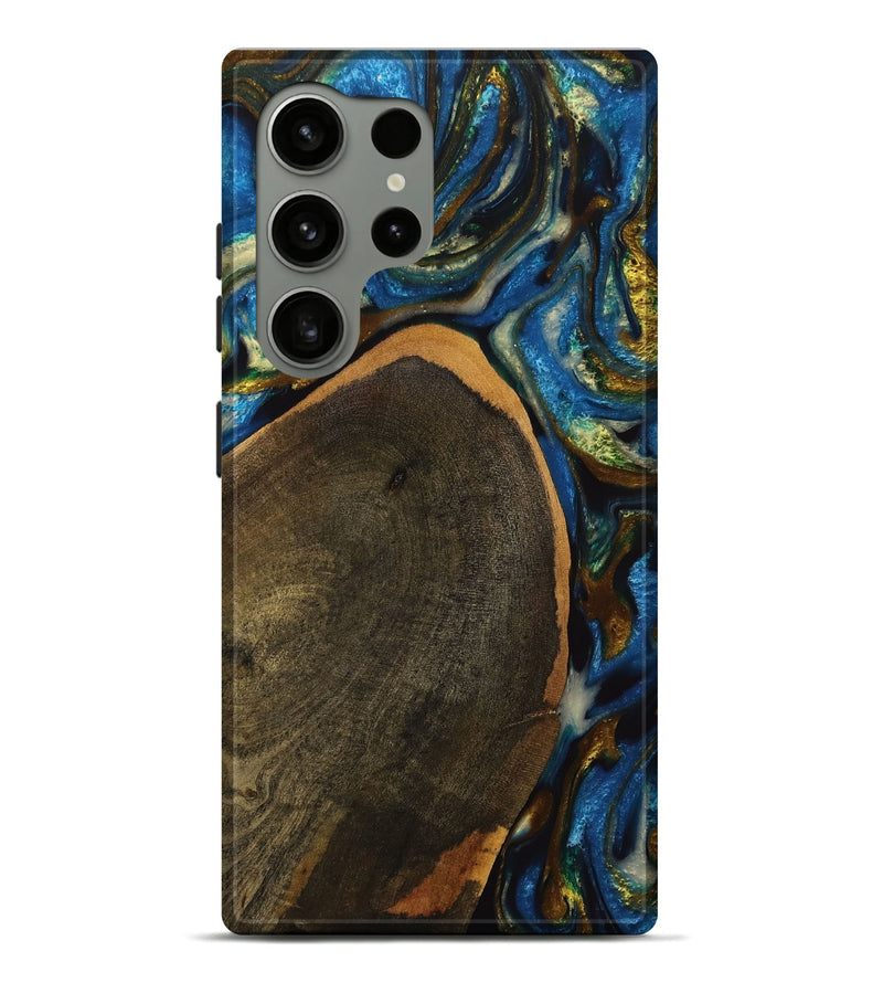 Galaxy S24 Ultra Wood+Resin Live Edge Phone Case - Nakia (Teal & Gold, 710456)