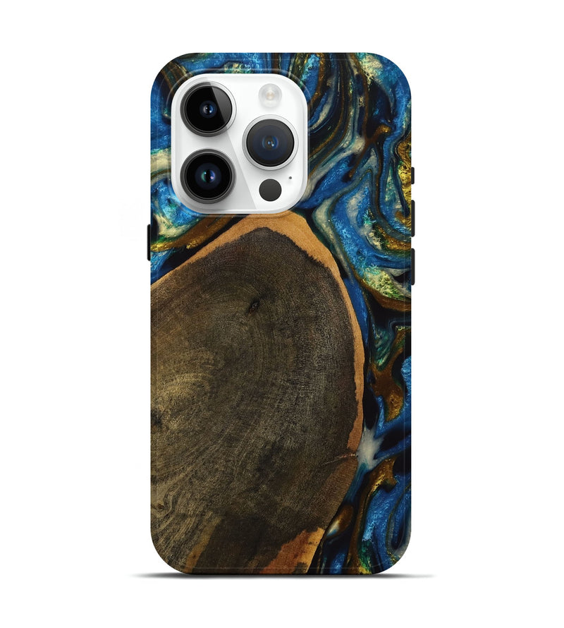 iPhone 15 Pro Wood+Resin Live Edge Phone Case - Nakia (Teal & Gold, 710456)