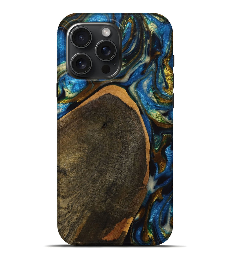 iPhone 16 Pro Max Wood+Resin Live Edge Phone Case - Nakia (Teal & Gold, 710456)