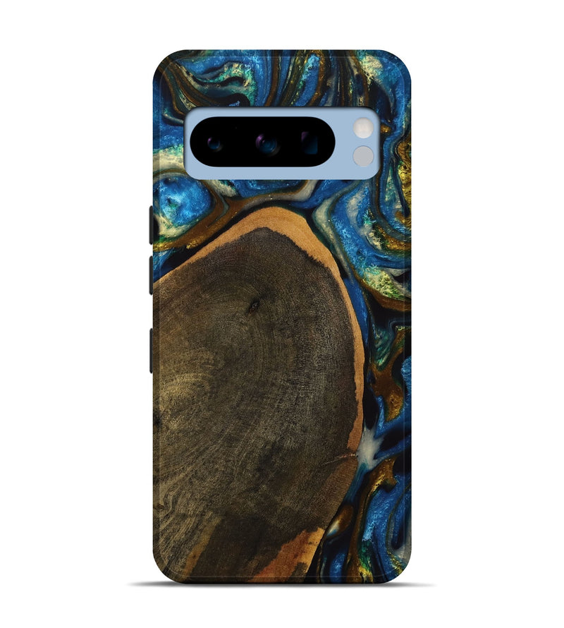 Pixel 8 Pro Wood+Resin Live Edge Phone Case - Nakia (Teal & Gold, 710456)