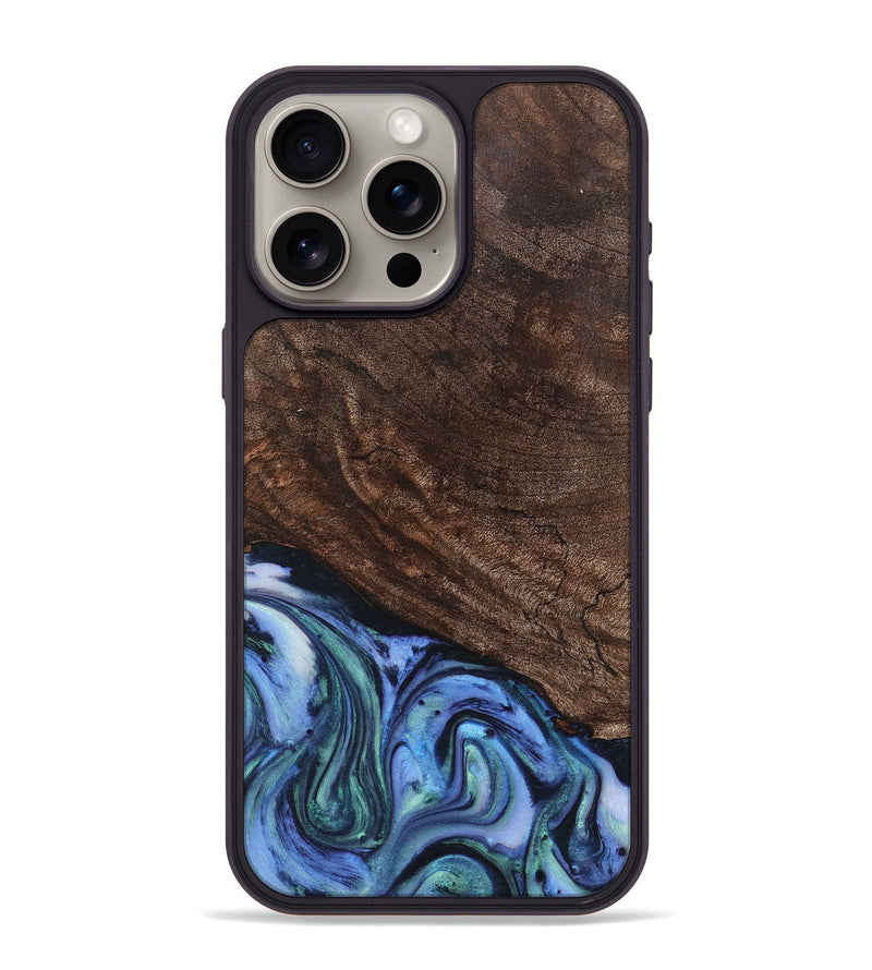 iPhone 15 Pro Max Wood+Resin Phone Case - Wayne (Blue, 710561)