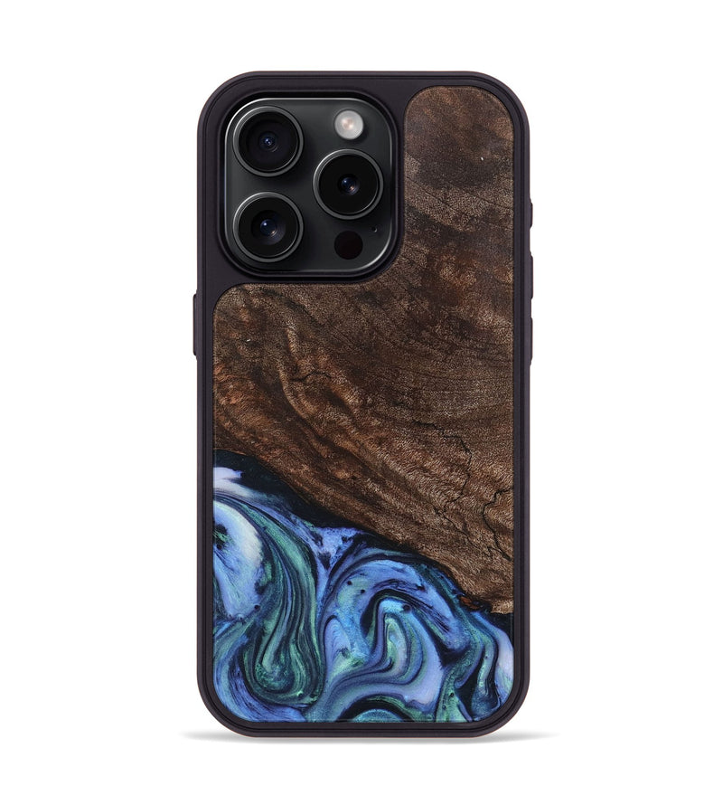 iPhone 15 Pro Wood+Resin Phone Case - Wayne (Blue, 710561)