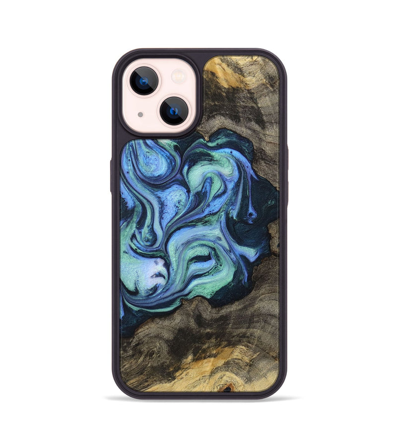 iPhone 14 Wood+Resin Phone Case - Tyson (Blue, 710573)