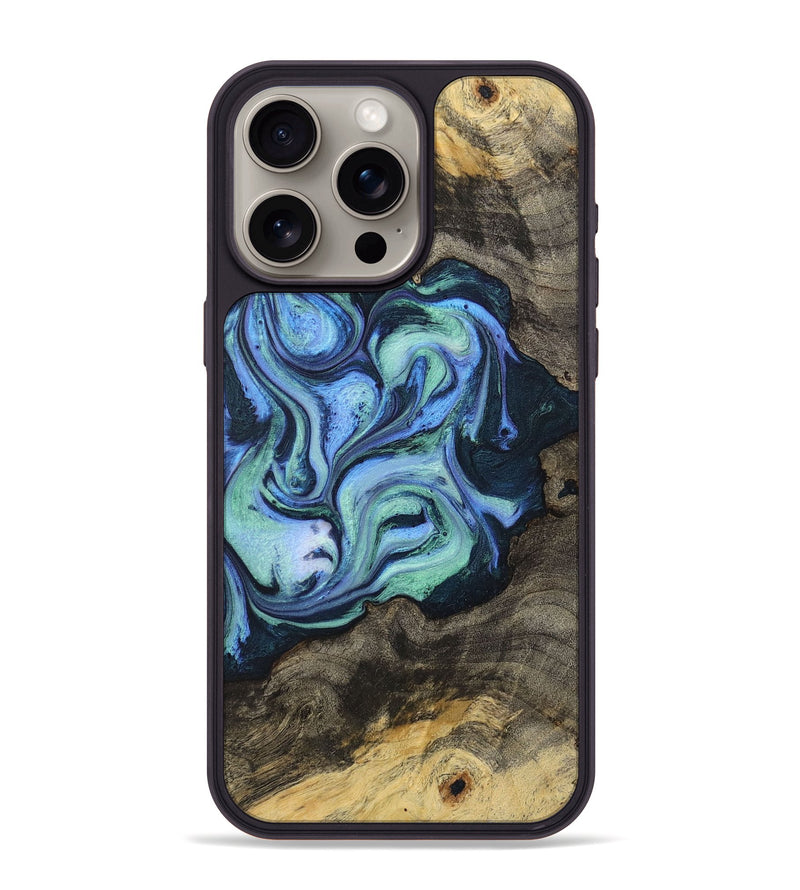 iPhone 15 Pro Max Wood+Resin Phone Case - Tyson (Blue, 710573)