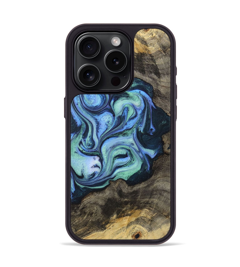 iPhone 15 Pro Wood+Resin Phone Case - Tyson (Blue, 710573)