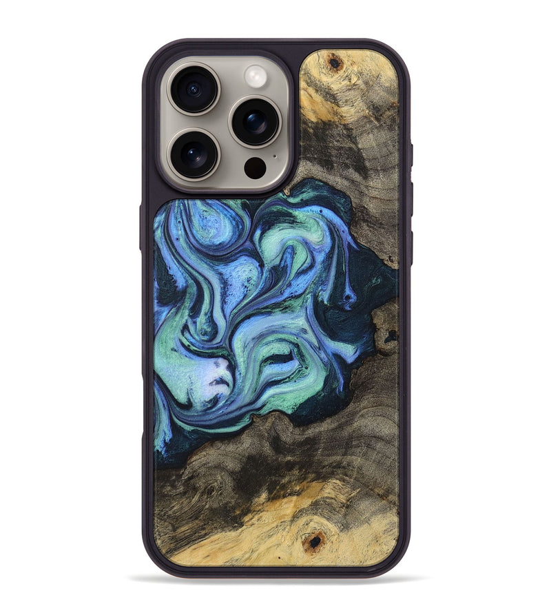 iPhone 16 Pro Max Wood+Resin Phone Case - Tyson (Blue, 710573)