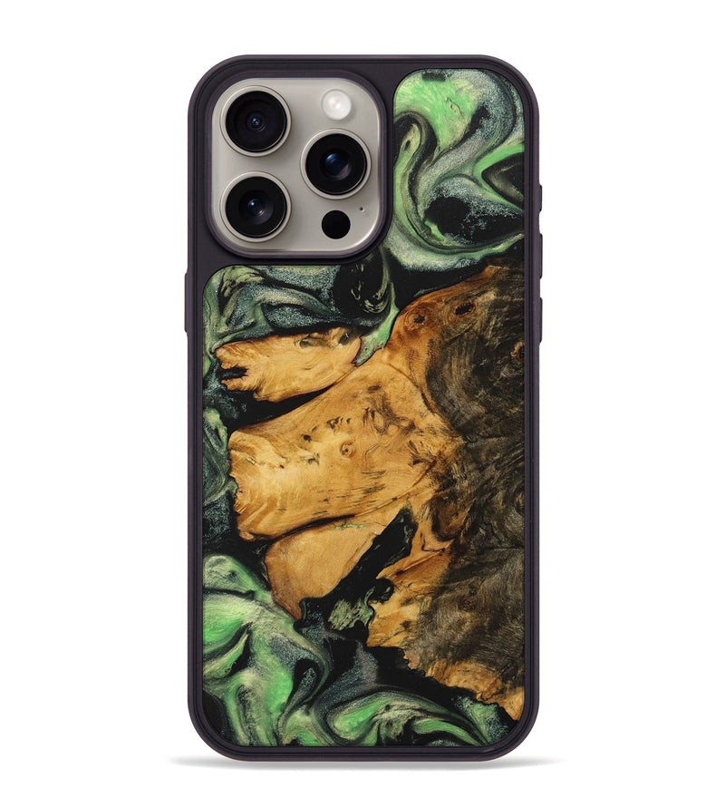 iPhone 15 Pro Max Wood+Resin Phone Case - Raymond (Green, 710602)