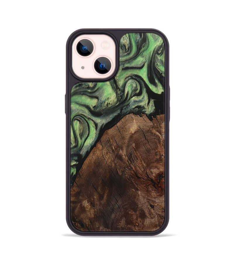 iPhone 14 Wood+Resin Phone Case - Herman (Green, 710612)