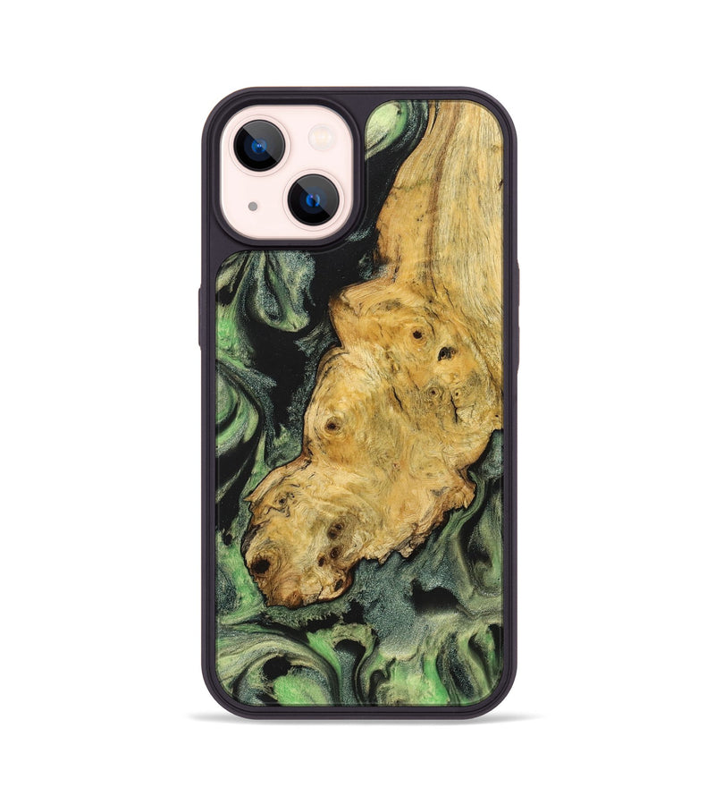 iPhone 14 Wood+Resin Phone Case - Savanna (Green, 710638)