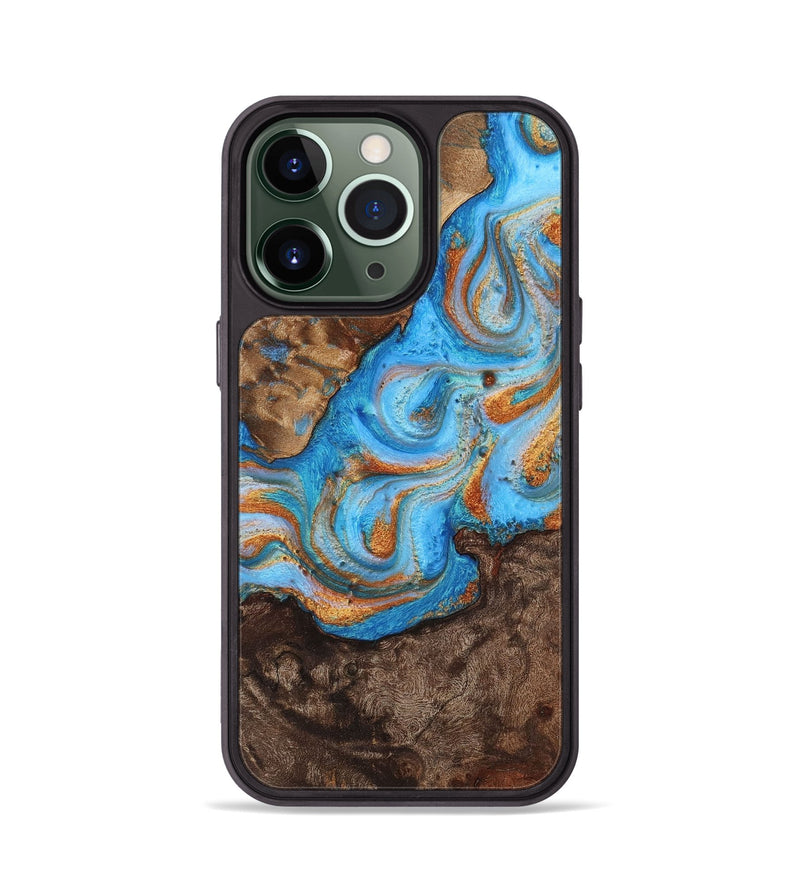 iPhone 13 Pro Wood+Resin Phone Case - Jade (Teal & Gold, 710649)