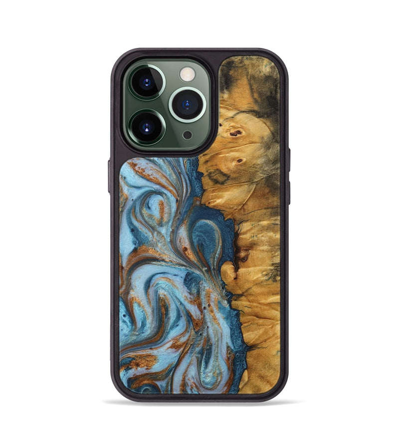 iPhone 13 Pro Wood+Resin Phone Case - Santiago (Teal & Gold, 710657)