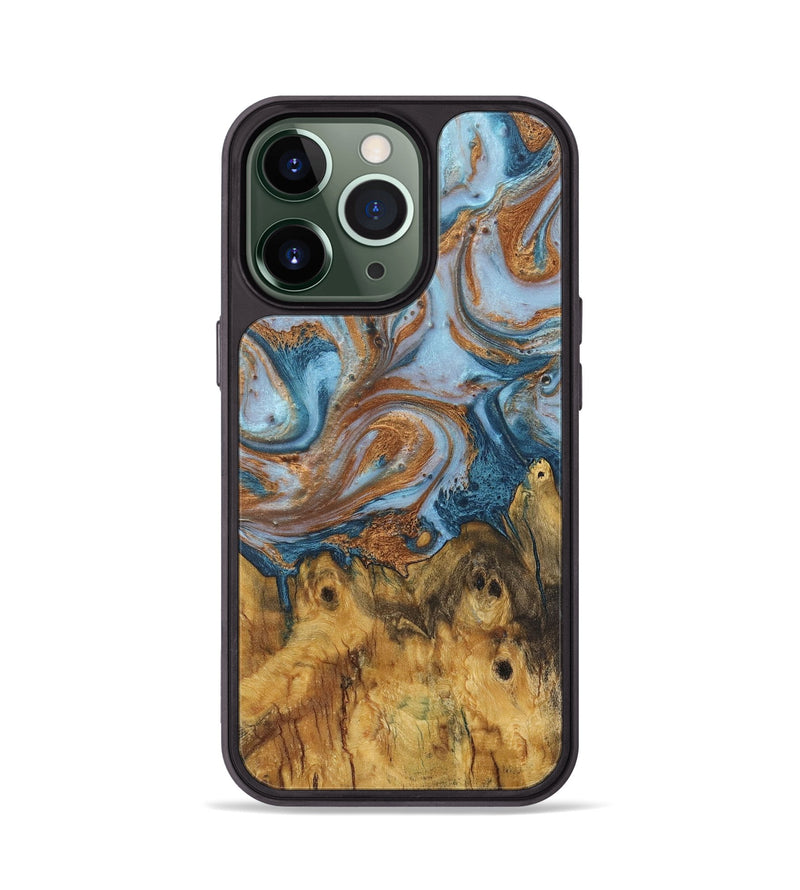 iPhone 13 Pro Wood+Resin Phone Case - Connie (Teal & Gold, 710659)