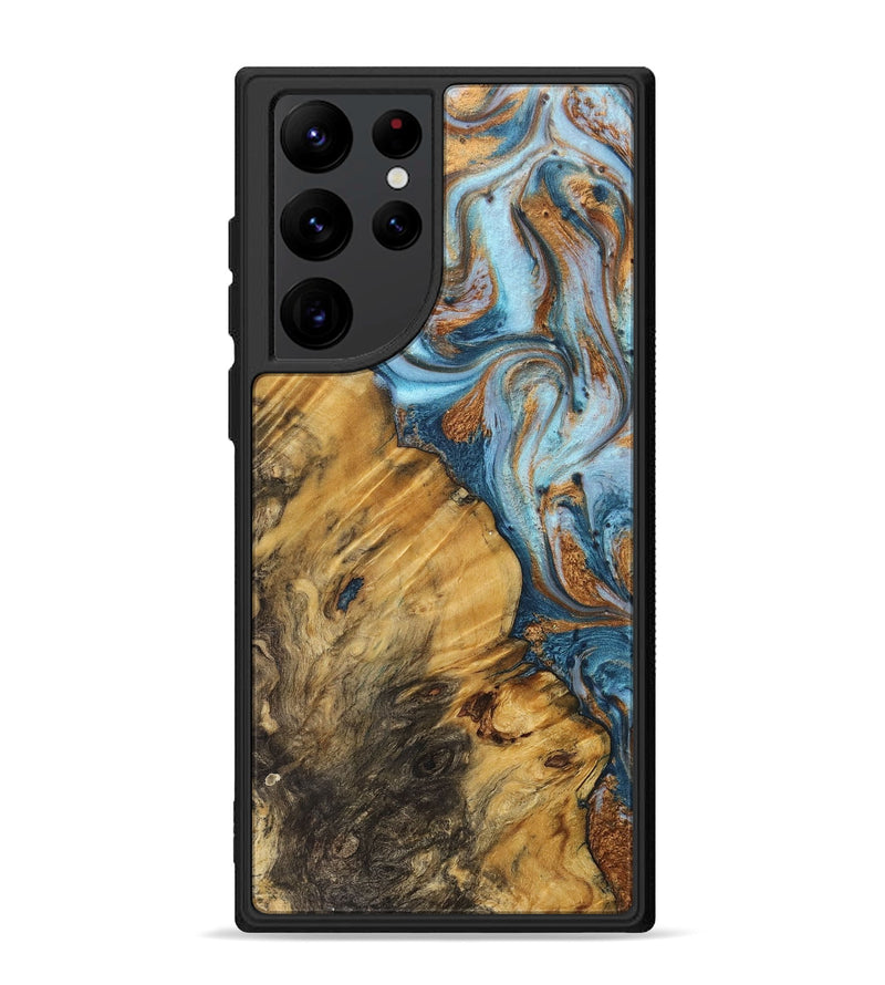 Galaxy S22 Ultra Wood+Resin Phone Case - Kerri (Teal & Gold, 710669)