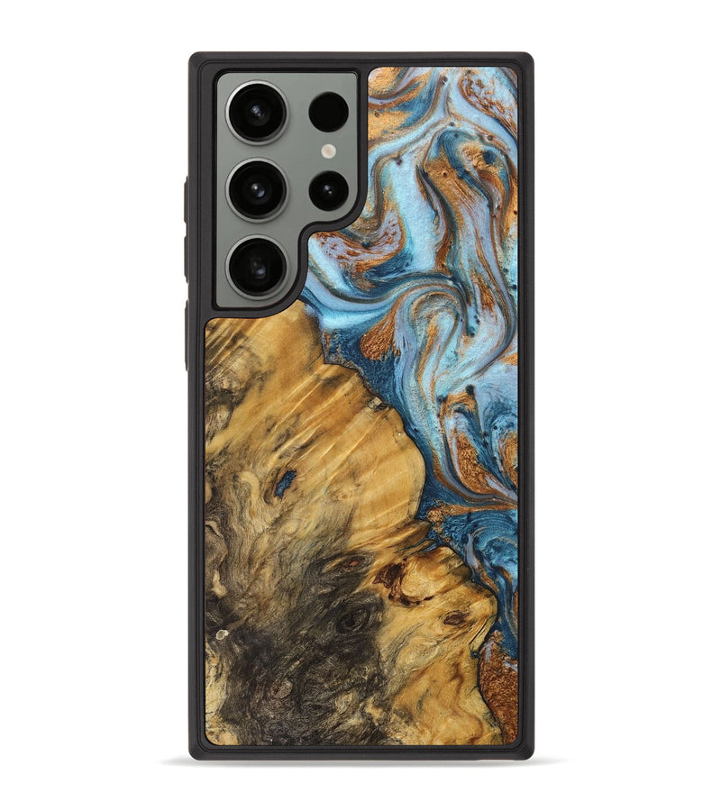 Galaxy S23 Ultra Wood+Resin Phone Case - Kerri (Teal & Gold, 710669)