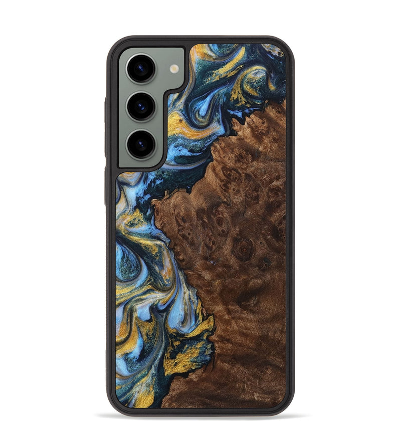 Galaxy S23 Plus Wood+Resin Phone Case - Dalton (Teal & Gold, 710866)