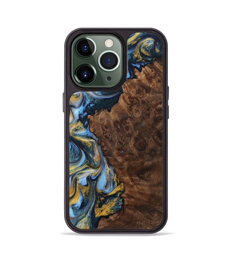 iPhone 13 Pro Wood+Resin Phone Case - Dalton (Teal & Gold, 710866)