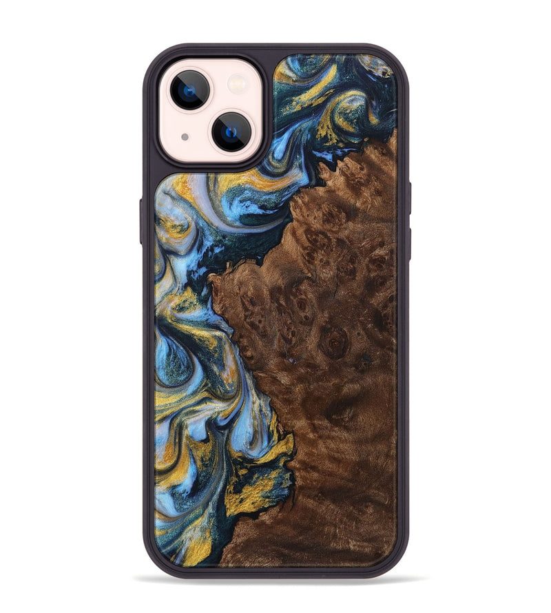 iPhone 14 Plus Wood+Resin Phone Case - Dalton (Teal & Gold, 710866)
