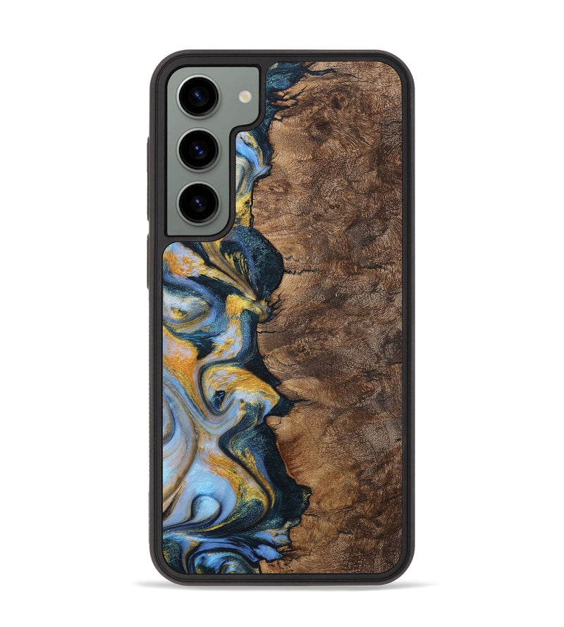 Galaxy S23 Plus Wood+Resin Phone Case - Sonia (Teal & Gold, 710868)