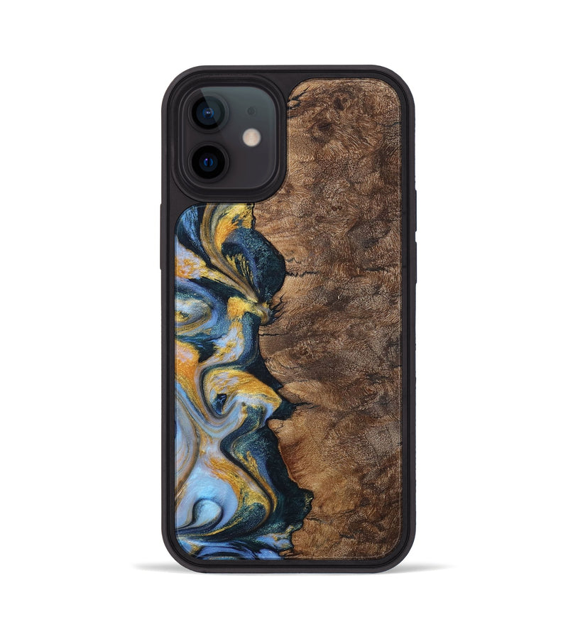 iPhone 12 Wood+Resin Phone Case - Sonia (Teal & Gold, 710868)