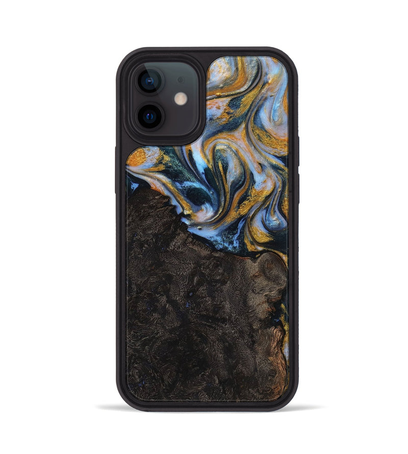 iPhone 12 Wood+Resin Phone Case - Trey (Teal & Gold, 710869)