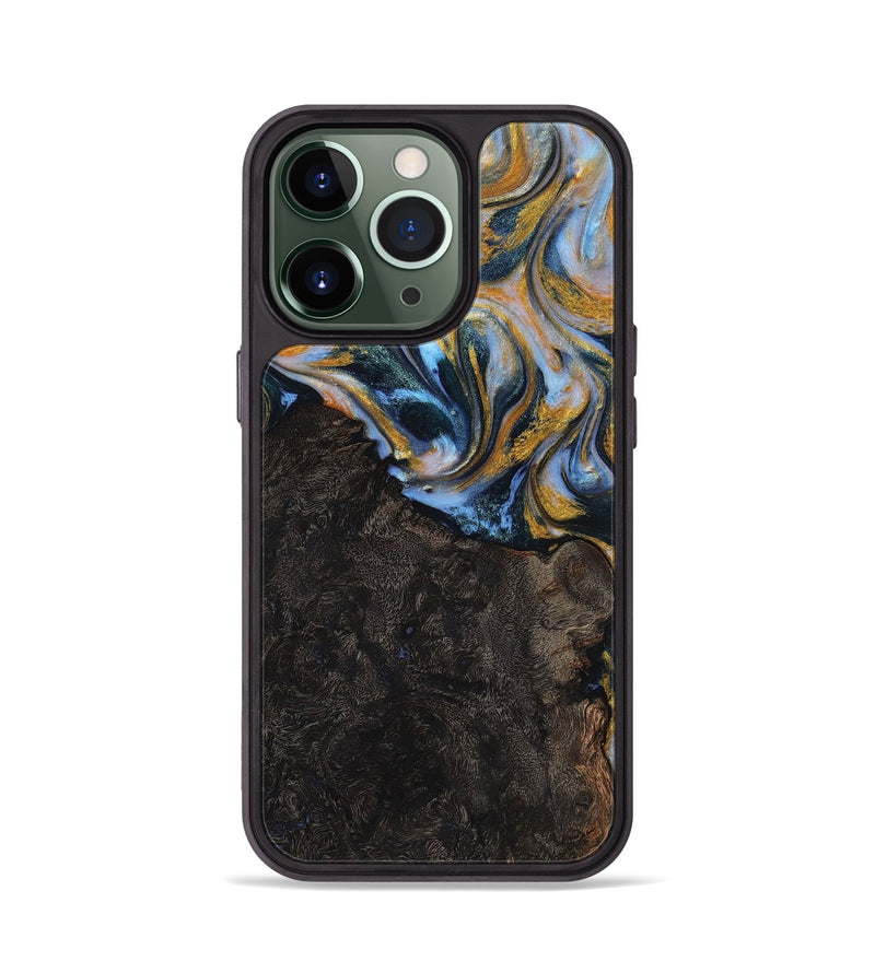 iPhone 13 Pro Wood+Resin Phone Case - Trey (Teal & Gold, 710869)